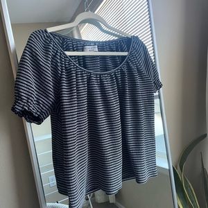 Madewell Navy & White Stripes Puff Sleeve Top